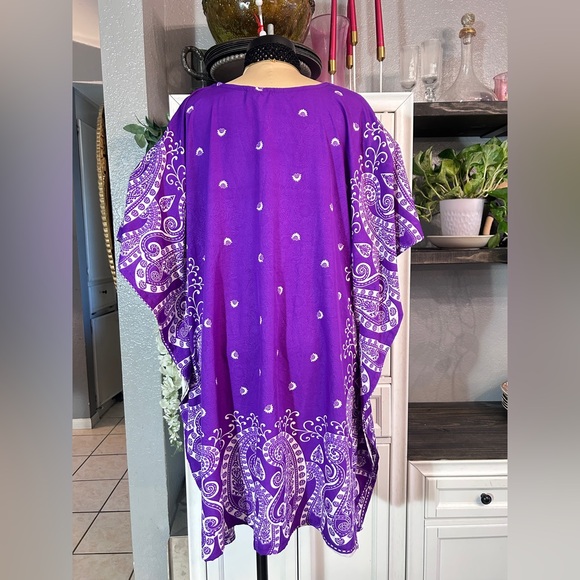 One Size Purple Paisley kaftan dress. Beach Cover up Vacation Summer Spring - Picture 6 of 8